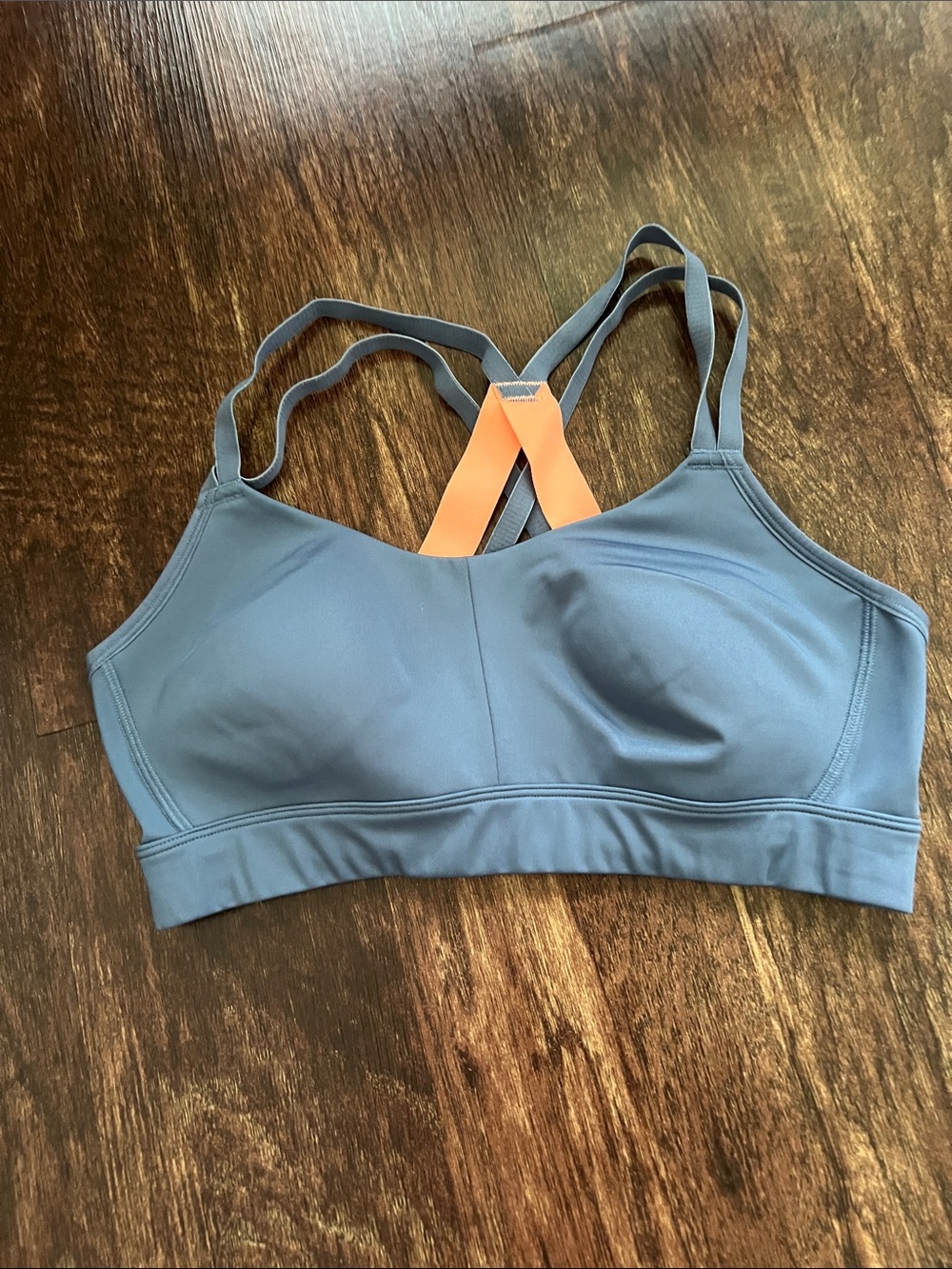 Women's UA Strappy Sports Bra in Slate Blue with Coral Accent